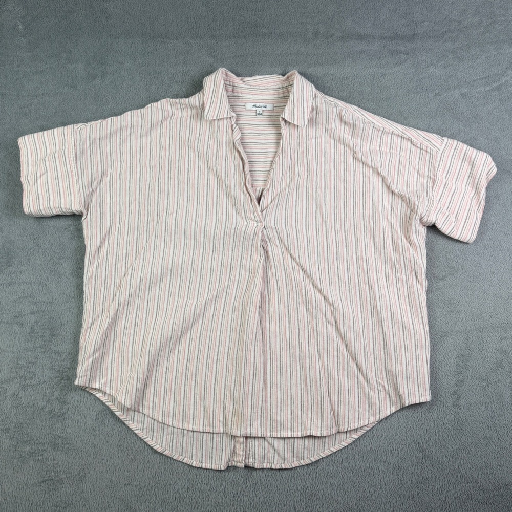 Madewell Womens Striped Button Back Gauze Top Pink Red MC809 Size M